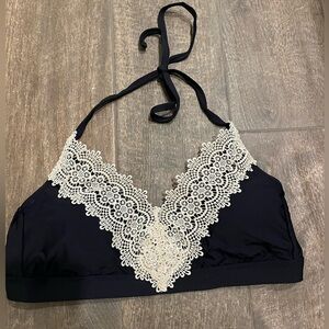 Anthropologie Allihop- Lace-Trim Halter Bikini Swim top - Black with Cream Lace